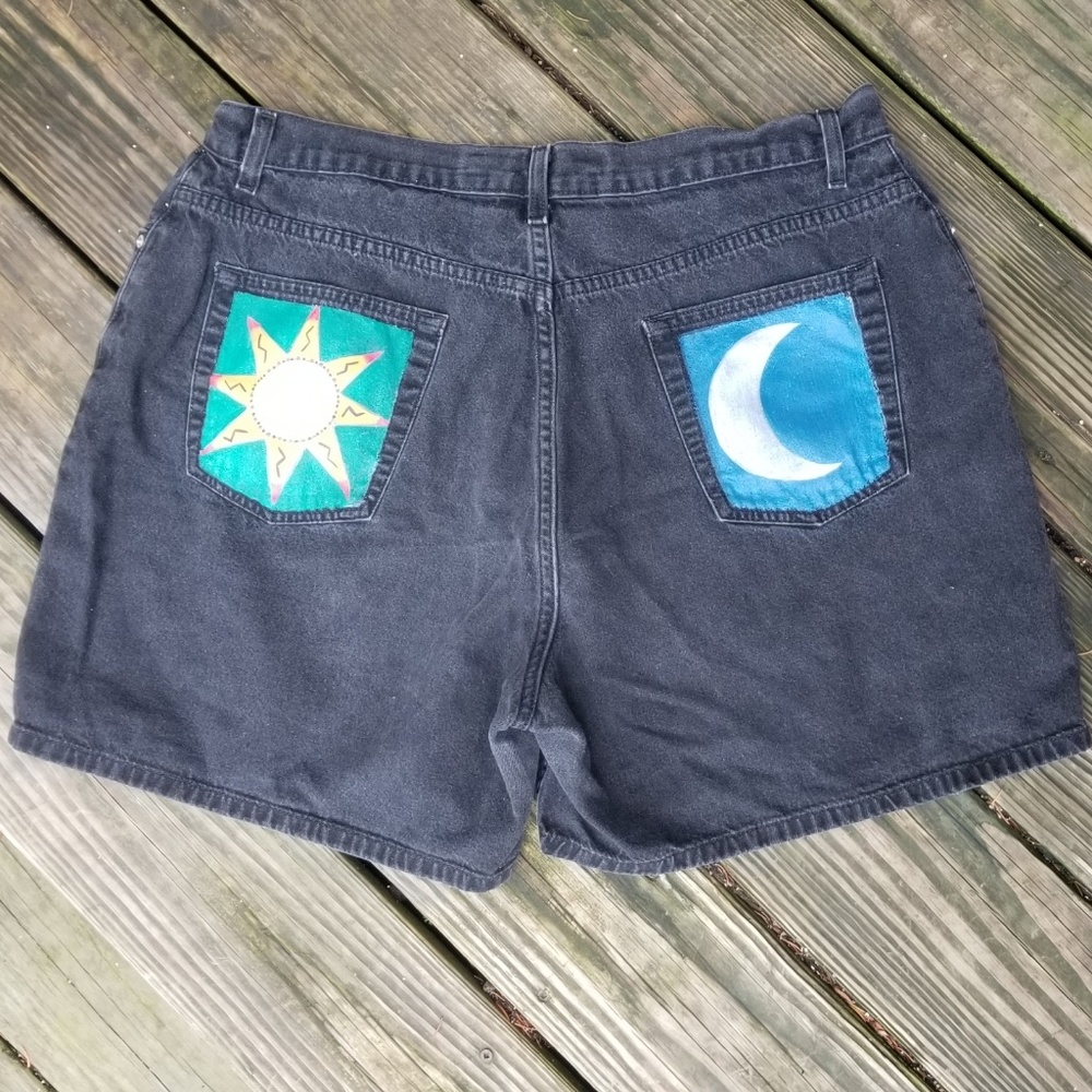 Hand painted black denim shorts